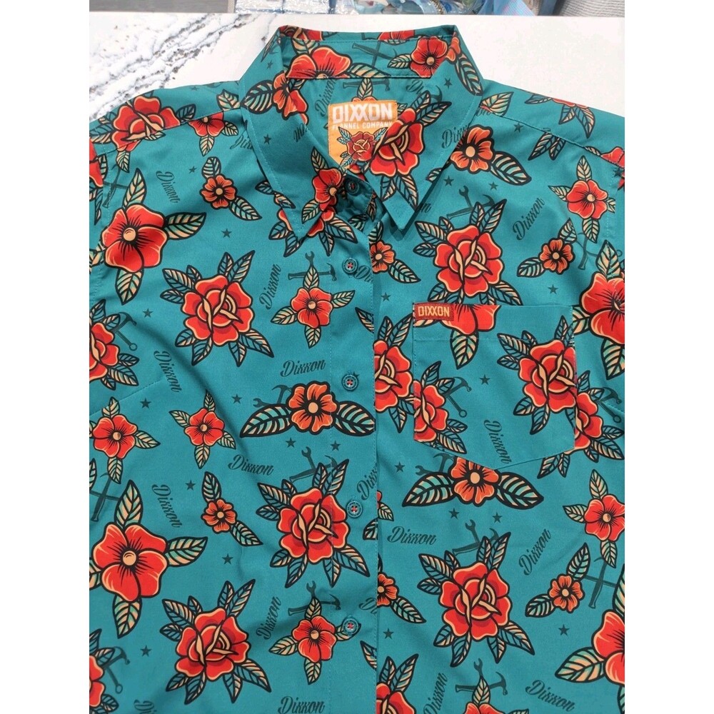 Dixxon Flannel Company Shirt Women's Large Rose Blue Short Sleeve Button Down